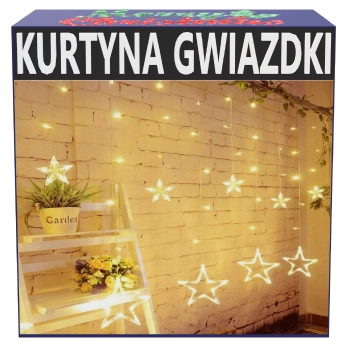 KURTYNA GWIAZDKI WISZĄCE LED CIEPŁA BIEL 1
