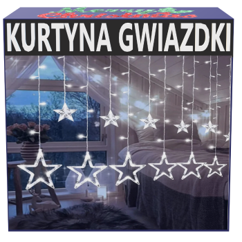 KURTYNA GWIAZDKI WISZĄCE LED ZIMNA BIEL 1