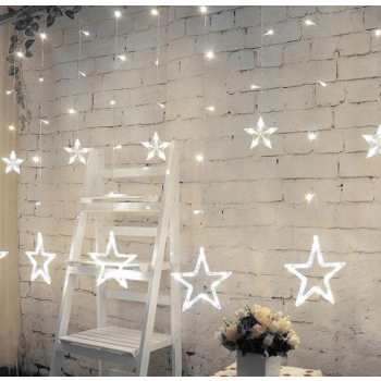 KURTYNA GWIAZDKI WISZĄCE LED ZIMNA BIEL 9