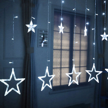 KURTYNA GWIAZDKI WISZĄCE LED ZIMNA BIEL 6