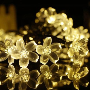 Włączone lampki solarne kwiatki